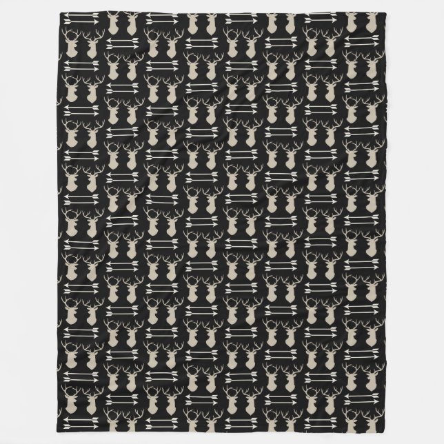 Deer Antler Arrow Pattern on Black Fleece Blanket (Front)
