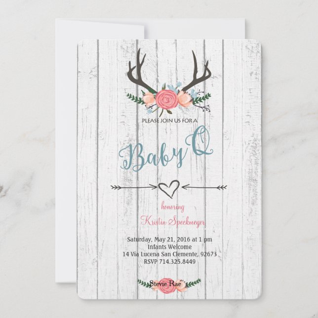 Deer Antler Baby Q Shower invitation (Front)