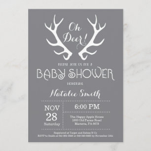 Deer Antler Baby Shower Invitation Grey