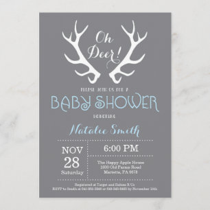 Deer Antler Baby Shower Invitation Grey and Blue