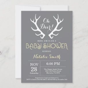Deer Antler Baby Shower Invitation Grey and Yellow