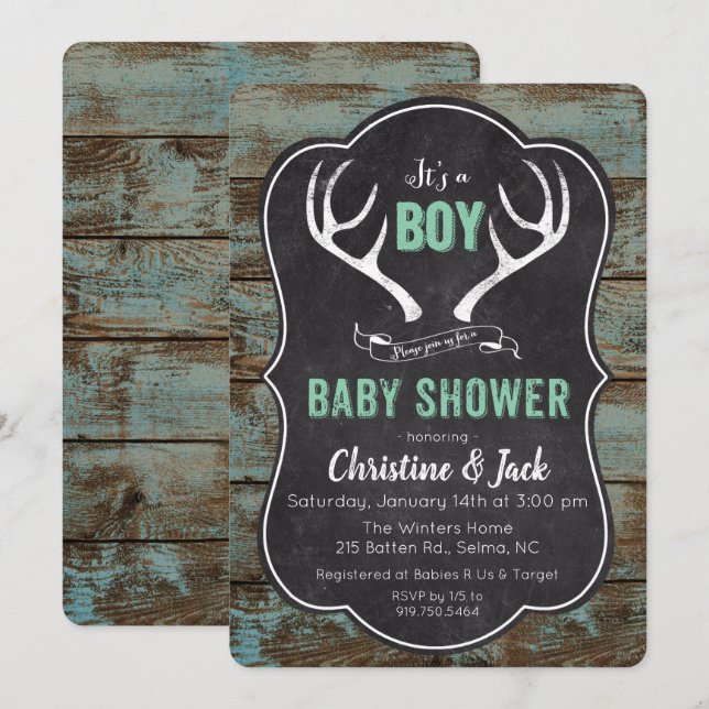 Deer Antler Boy Baby Shower Invitation (Front/Back)