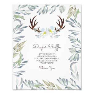 Deer Antler Boy Diaper Raffle Sign