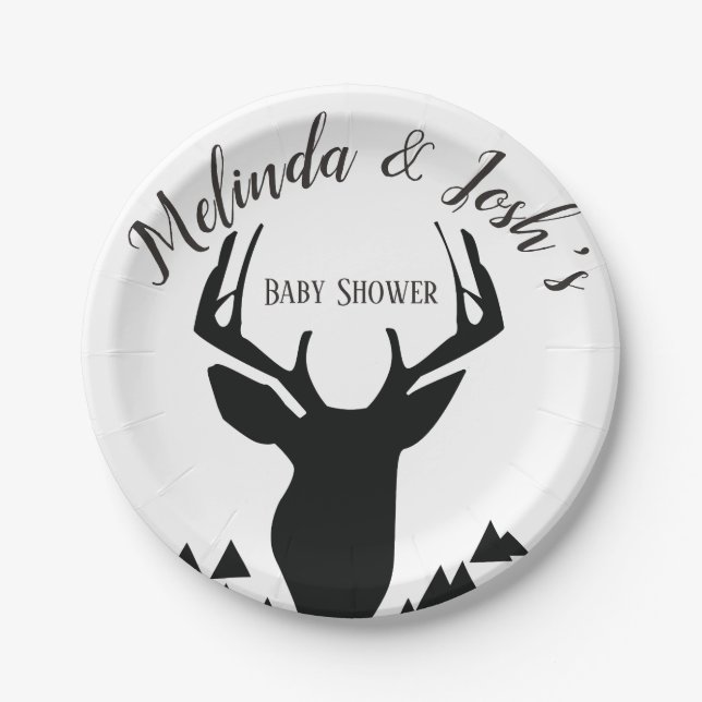 Deer Antler Buck Wild Baby Shower Paper Plate (Front)