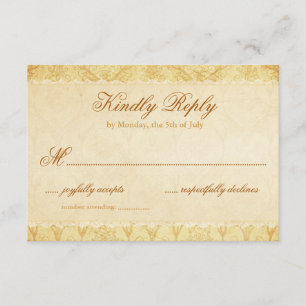 Deer Antler Damask Vintage Cream Wedding RSVP Card
