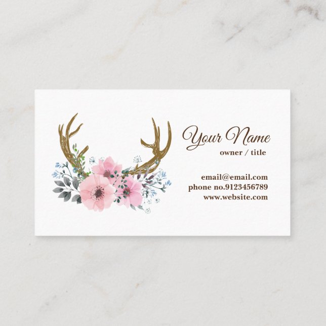 deer antler, flowers business card (Back)