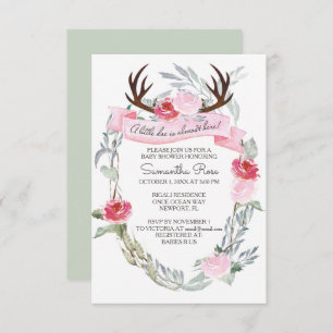 DEER ANTLER Girl Baby Shower Invite, Pink Invitation