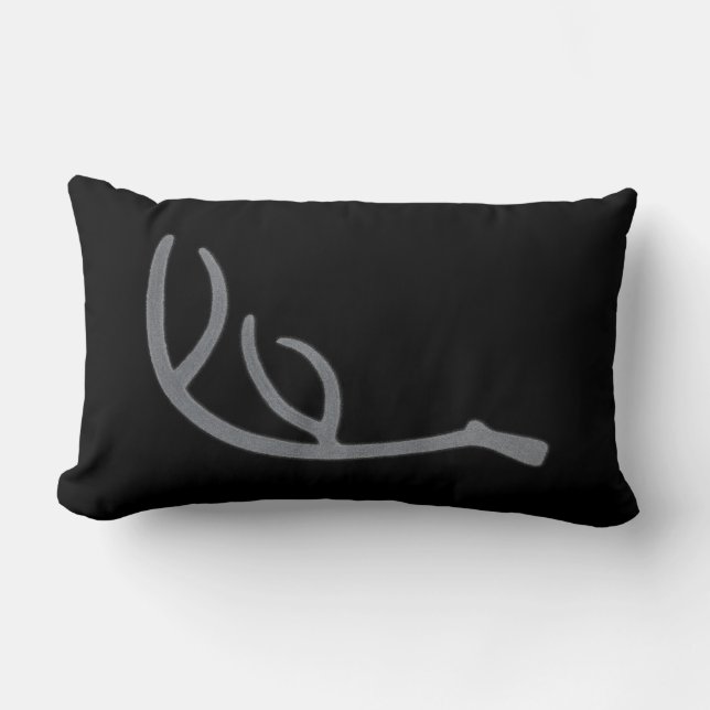Deer Antler Grey on Black background. Lumbar Cushion (Front)