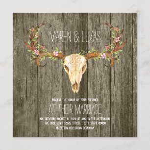 Deer Antler Rustic Wood Southwestern Wedding Invitation
