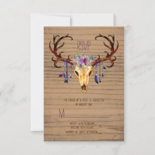 Deer Antler Skull Rustic Country Wedding RSVP