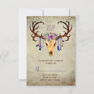 Deer Antler Skull Rustic Country Wedding RSVP Card