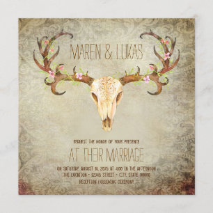 Deer Antler Skull Southwestern Wedding Invitation