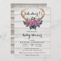 Deer Antler white wood Baby shower invitation