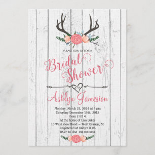 Deer Antler white wood Bridal Shower Invitation