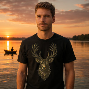Deer Antlers 18 Point Buck Woodcut Style T-Shirt
