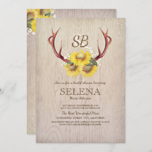Deer Antlers and Sunflower Rustic Bridal Shower Invitation
