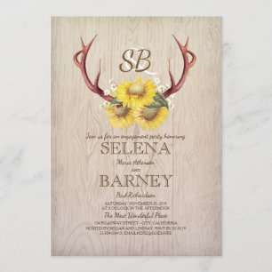 Deer Antlers and Sunflower Rustic Engagement Party Invitation