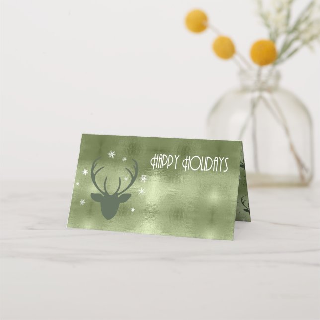 Deer Antlers Arrows Christmas Green ID861 Place Card (Front)