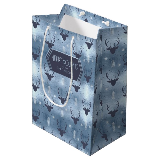 Deer Antlers Arrows Christmas Pattern Blue ID861 Medium Gift Bag (Front Angled)