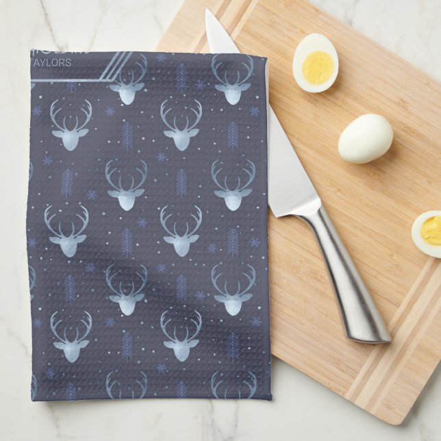 Deer Antlers Arrows Christmas Pattern Blue ID861 Tea Towel (Quarter Fold)