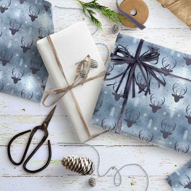 Deer Antlers Arrows Christmas Pattern Blue ID861 Wrapping Paper (Creator Uploaded)