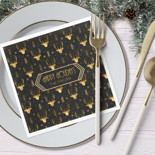 Deer Antlers Arrows Christmas Pattern Gold ID861  Napkin