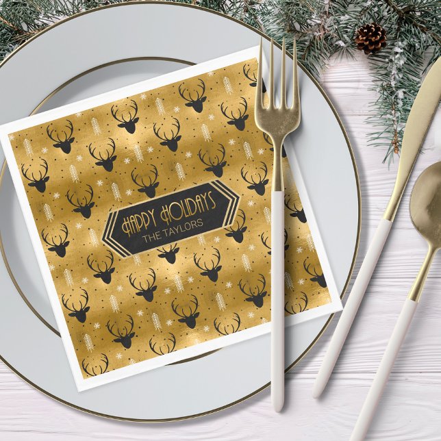 Deer Antlers Arrows Christmas Pattern Gold ID861 Napkin (Creator Uploaded)