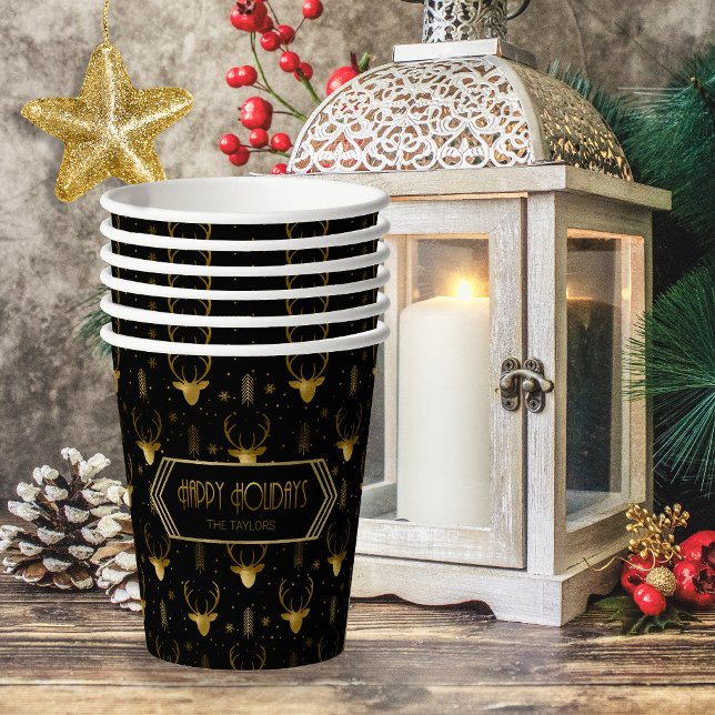 Deer Antlers Arrows Christmas Pattern Gold ID861 Paper Cups (Creator Uploaded)