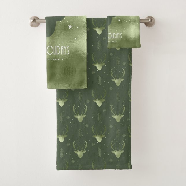 Deer Antlers Arrows Christmas  Pattern Green ID861 Bath Towel Set (Insitu)