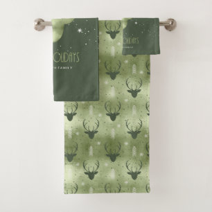 Deer Antlers Arrows Christmas Pattern Green ID861 Bath Towel Set