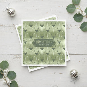 Deer Antlers Arrows Christmas  Pattern Green ID861 Napkin