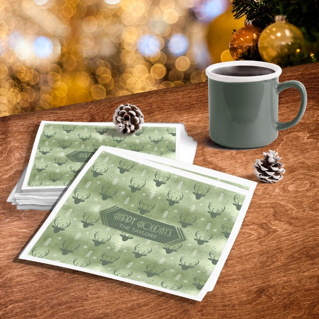 Deer Antlers Arrows Christmas  Pattern Green ID861 Napkin (Creator Uploaded)