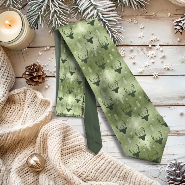 Deer Antlers Arrows Christmas Pattern Green ID861 Tie (Creator Uploaded)