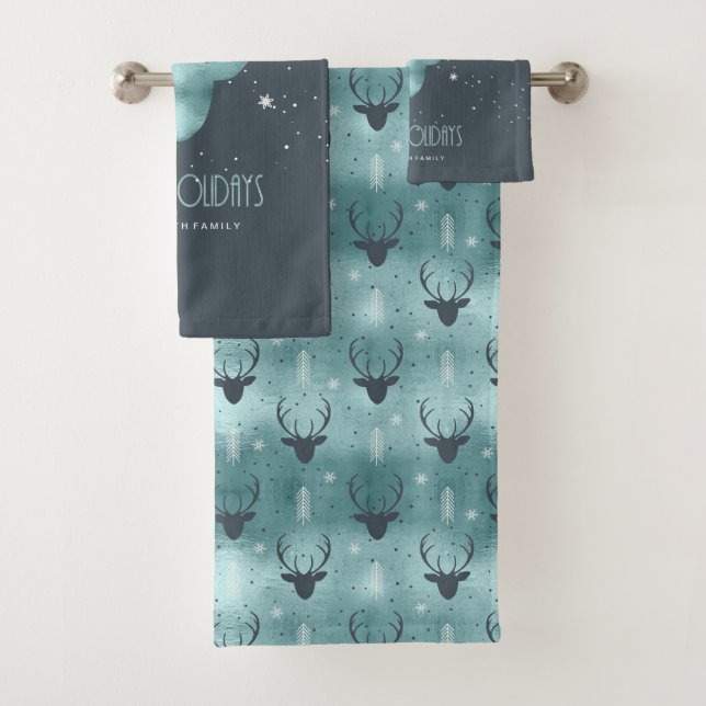 Deer Antlers Arrows Christmas Pattern Teal ID861 Bath Towel Set (Insitu)
