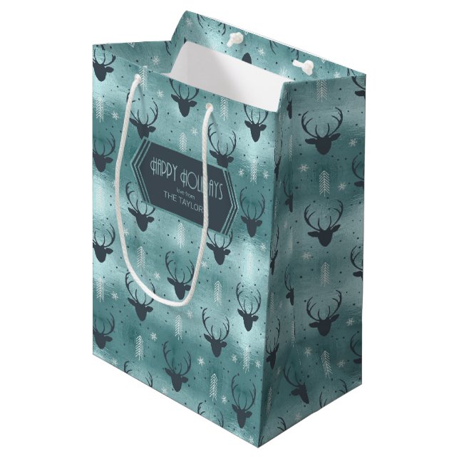 Deer Antlers Arrows Christmas Pattern Teal ID861 Medium Gift Bag (Front Angled)