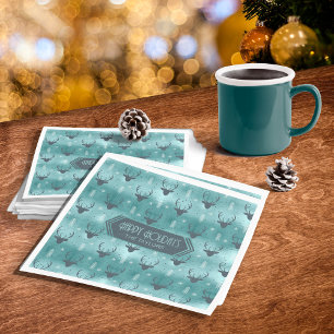Deer Antlers Arrows Christmas Pattern Teal ID861  Napkin