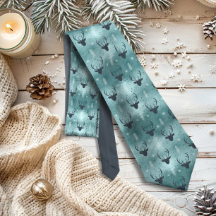 Deer Antlers Arrows Christmas Pattern Teal ID861 Tie