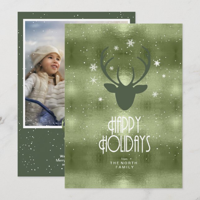Deer Antlers Arrows Christmas Photo Green ID861 Announcement (Front/Back)