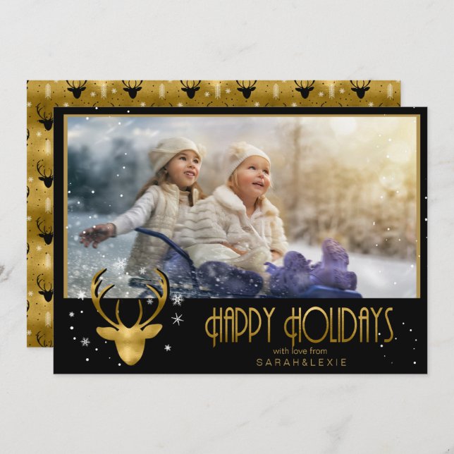 Deer Antlers Arrows Christmas Photo V2 Gold ID861 Invitation (Front/Back)
