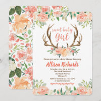 Deer antlers boho girl baby shower invitations