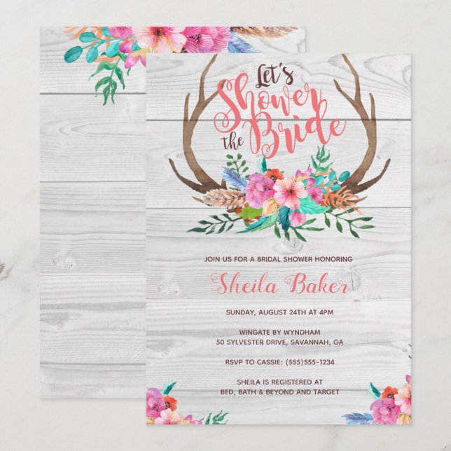 Deer Antlers Bridal Shower Invitations (Front/Back)