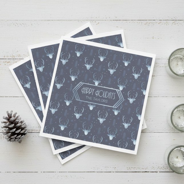 Deer Antlers Christmas Pattern Blue ID861 Napkin (Creator Uploaded)