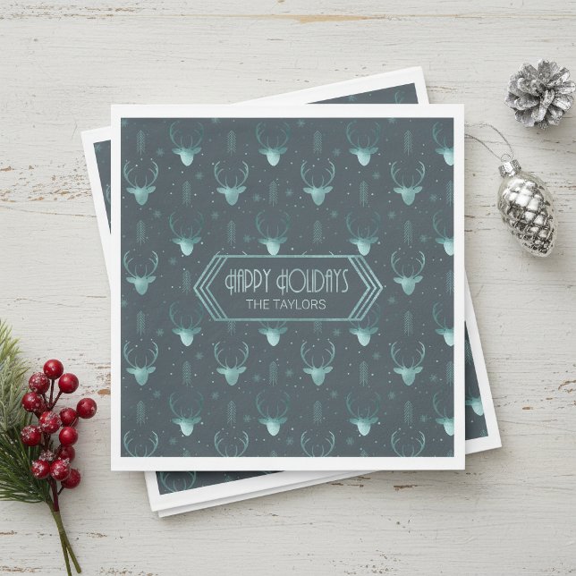 Deer Antlers Christmas Pattern Teal ID861 Napkin (Creator Uploaded)