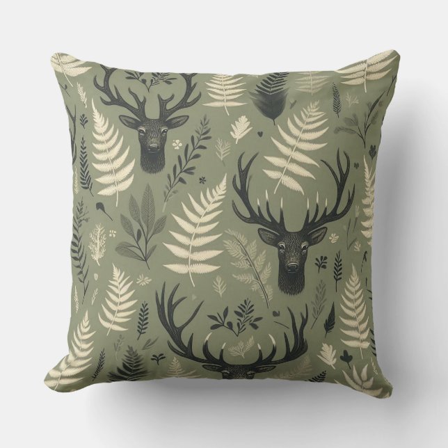 Deer Antlers & Ferns  Cushion (Front)