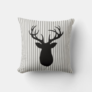 Deer Antlers Grey and White Stripe Throw Pillow