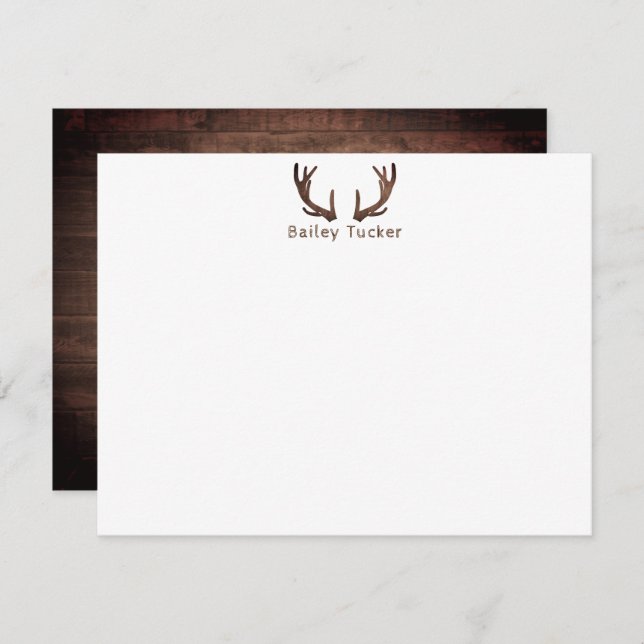 Deer Antlers Hunting Hunter Rustic Dark Wood Card (Front/Back)