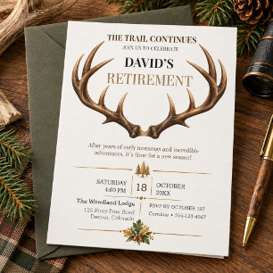 Deer Antlers Hunting Retirement Rustic Woodland Invitation