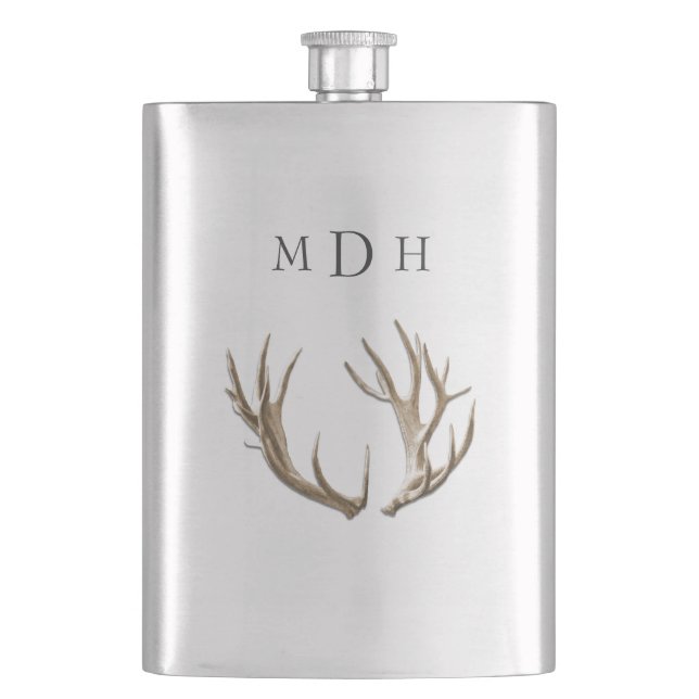 Deer Antlers Monogrammed Flask For Him (Front)