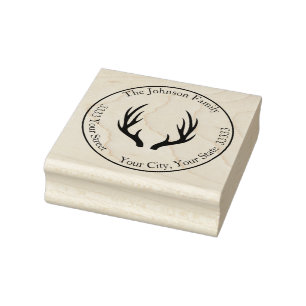 Deer Antlers Round Return Address Rubber Stamp