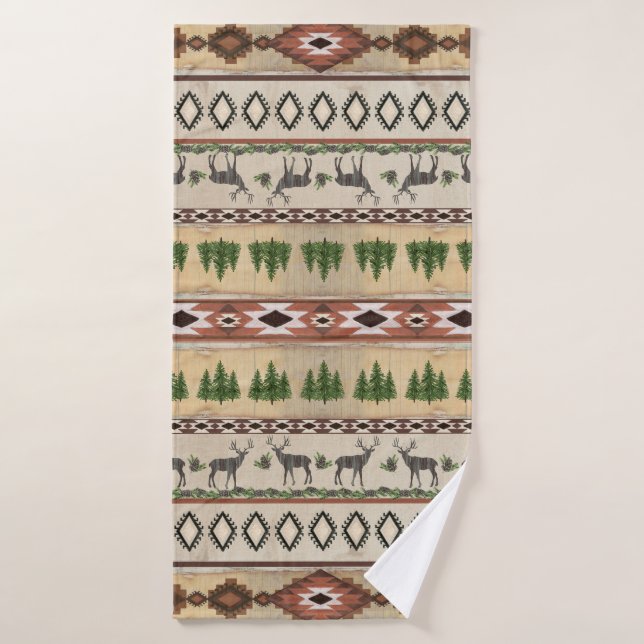 Deer Antlers Rustic Cabin Wood Tribal Pattern Bath Towel (Bath Towel)